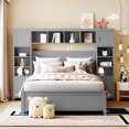 thumbnail image 2 of Full Size Platform Bed, Storage Platform Bed with 4 Drawers and Bookcase Headboard, Wood Bed Frame with All-in-1 Cabinet Shelf and Slat Support for Bedroom Apartment, No Box Spring Needed, Gray, 2 of 7