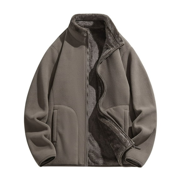 ZUKMRJPC Men's Polar Fleece Lined Jacket Full Zip Up Stand Collar Solid Color Thick Jacket Fall Winter Warm Soft Cozy Outwear with Pockets