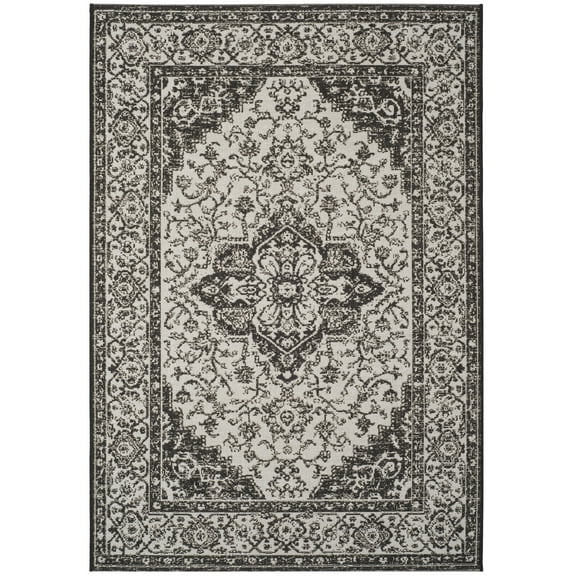 SAFAVIEH Linden Andreas Medallion Indoor/Outdoor Area Rug, Light Grey/Charcoal, 6'7" x 9'2"