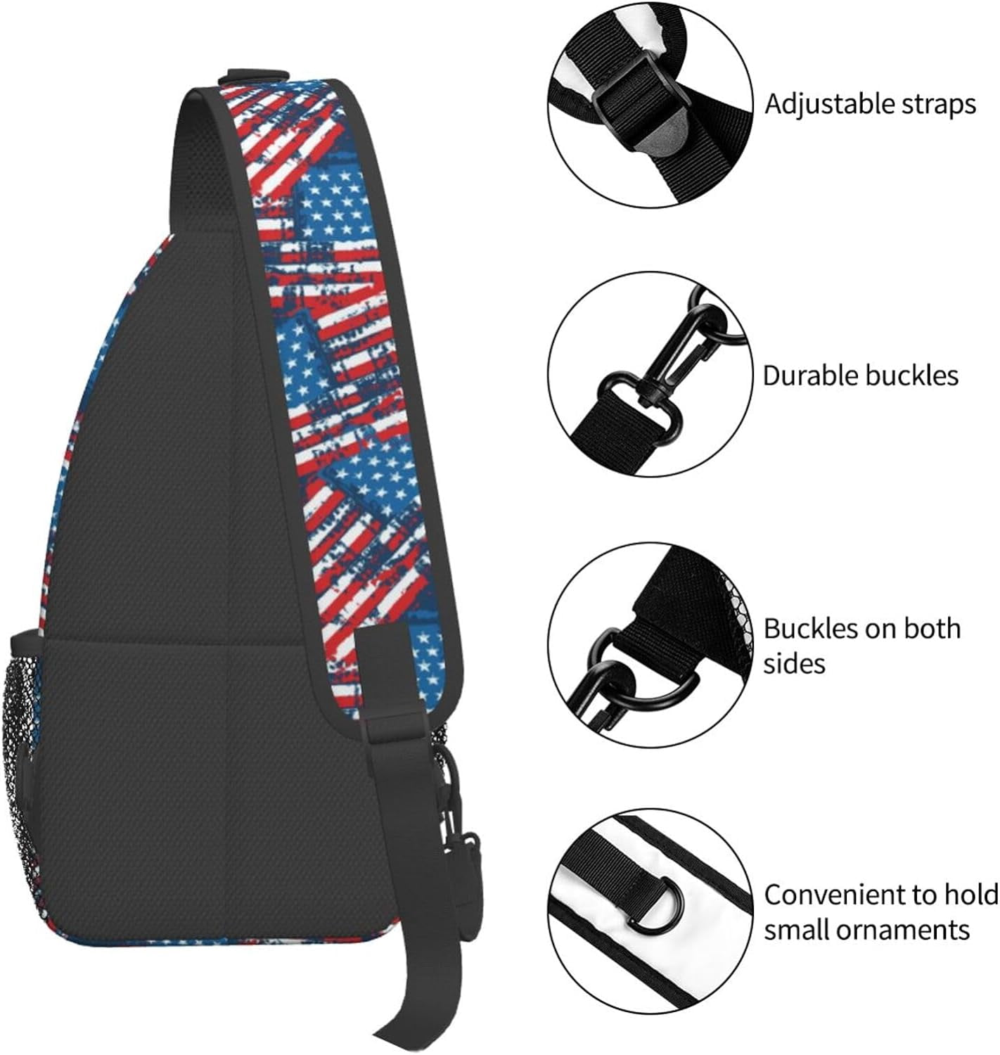 4th of July Independence Day American Flag Print Sling Bag Crossbody Hiking Travel Chest Bags Backpack Shoulder Daypack for Women Men
