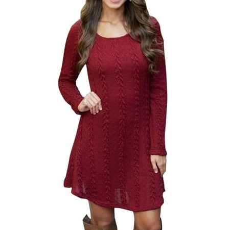 Womens Long Sleeve Mini Dress Casual Knitted Sweater Pullover Cable Party Jumper Tunic Round Neck Casual Womens Long Sleeve Mini Dress Casual Knitted Sweater Pullover Cable Party Jumper Tunic Round Neck Casual