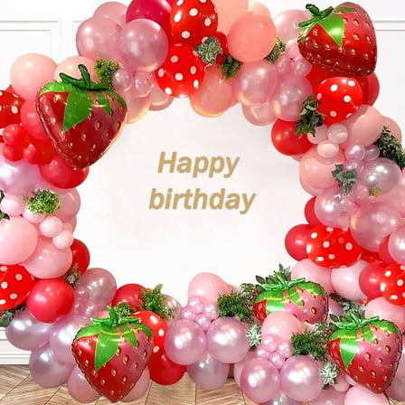 SKTMH 128Pcs Strawberry Balloon Garland Arch Kit Strawberry Party Decorations Pink Red Balloon Arch Strawberry Balloons Pink Red Balloons Strawberry Berry First Birthday Decorations Sweet One Party