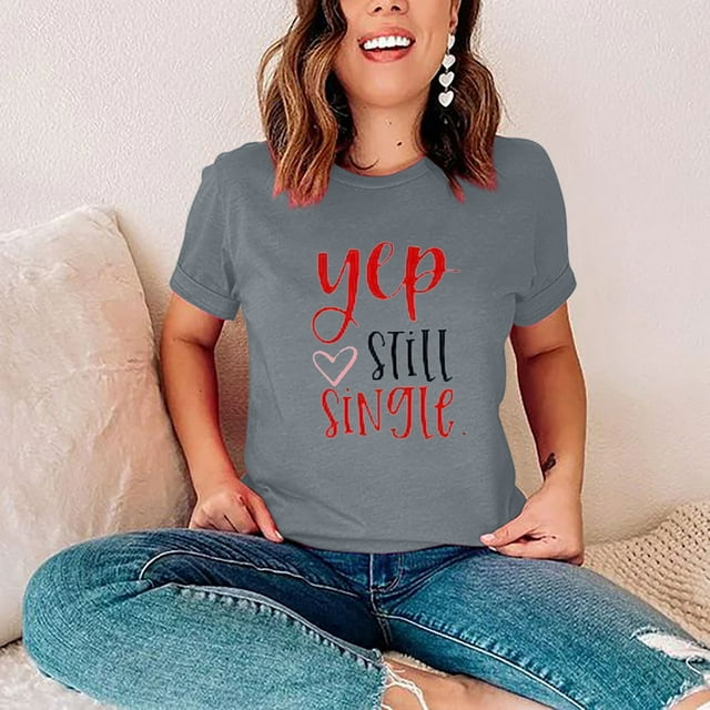 Cadeau de Saint-Valentin pour Femmes Mode Col Rond Imprimé T-shirt à Manches Courtes Décontracté Ample Hauts