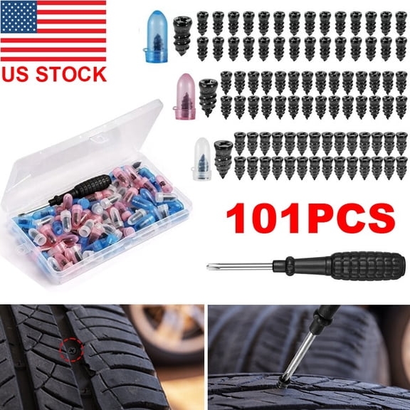 Ryhampaper 101Pcs Car Tubeless Vacuum Tyre Puncture Repair Kit,  Spiral Rubber Nails Screw Nails Tire Patch Plug with Box for car, Motorcycle, Truck Tire Puncture Repair