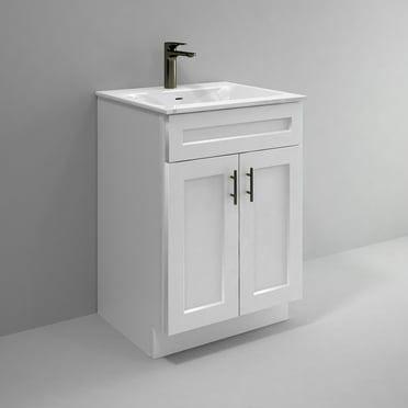 White Shaker Sink Base Bathroom Vanity Ready-to-Assemble Cabinet 24" Width