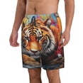 thumbnail image 2 of KLL Colorful Plant Tiger Men's Casual Summer Beach Shorts Hawaiian Shorts with Pockets-Medium, 2 of 5
