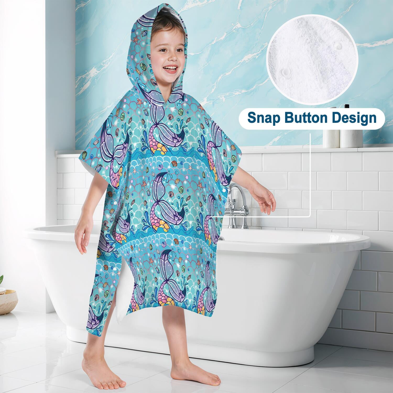 Hooded Kids Beach Towels - Toddler Bath Towel Girls Boys Swimming Cover-ups for Ages 2 to 6 Kids Pool Towels Quick Dry Lightweight Soft Microfiber Poncho Towel 28x28 (Mermaid Seashell)