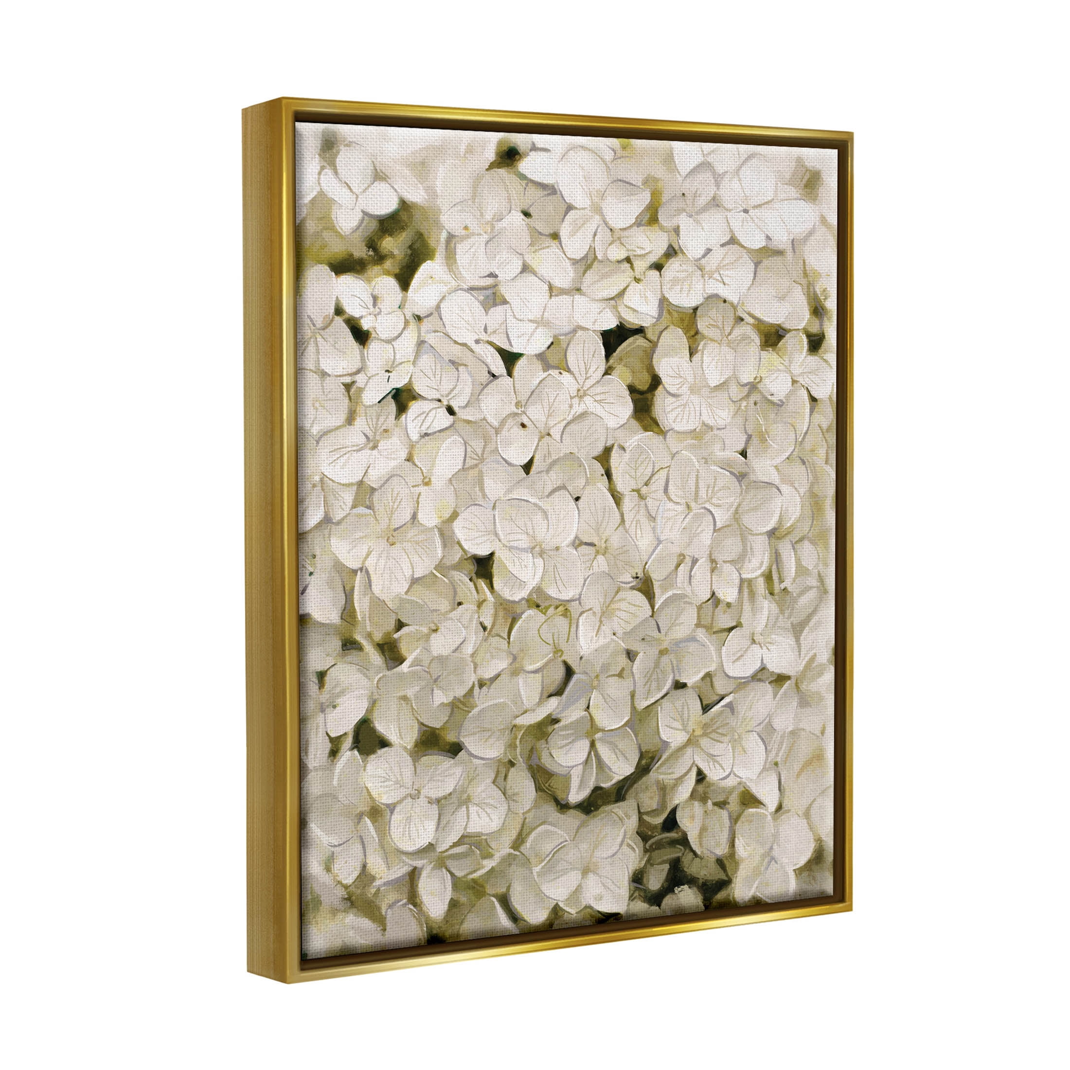 White Delicate Hydrangea Petals Botanical & Floral Graphic Art Metallic Gold Framed Art Print Wall Art