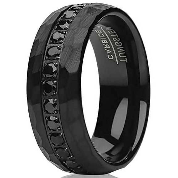 Black Tungsten Ring,Mans Wedding Ring,8mm Wedding Ring,CZ Wedding Ring,Anniversary Ring,Engagement Ring,Hammered Ring