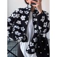 thumbnail image 5 of Women Fuzzy Fleece Pullover Zipper Sweatshirt Winter Floral Jacket with Pocket Black M, 5 of 6