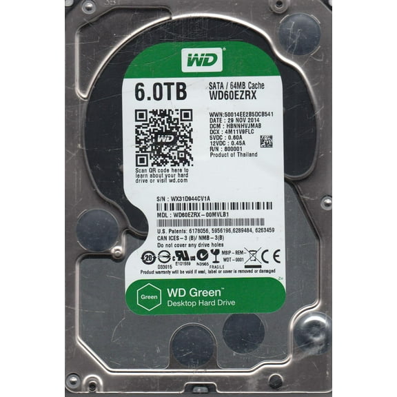 WD60EZRX-00MVLB1, DCM HBNNHVJMAB, Western Digital 6TB SATA 3.5 Hard Drive