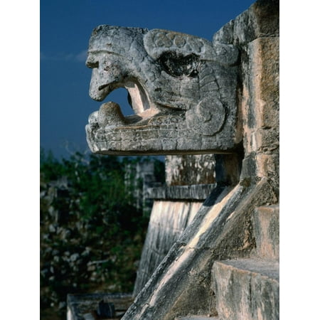 Jaguar Head Carving and Staircase Leading to Portico of Temple of Warriors, Chichen Itza, Mexico Print Wall Art By Barnett