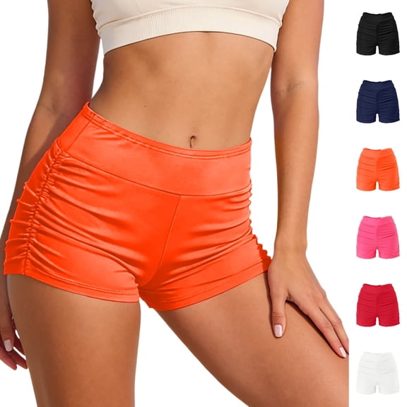 HJYCHN Swim Shorts Summer Solid Color Swimsuit Bottoms with Ruffle Detail and High Waist for Beach and Pool Swimsuit Bottoms for Women Orange M