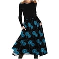 thumbnail image 1 of Vestido de manga larga para mujer Vintage Floral acampanado A-Line Swing Casual Party cuello redondo vestidos con bolsillos Fridja NMB1247, 1 of 5