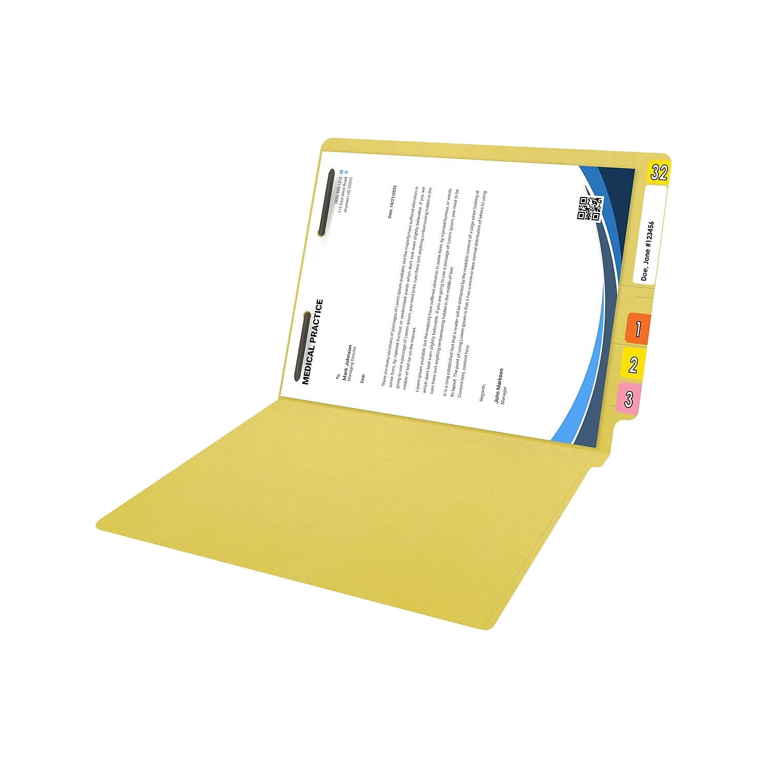 Medical Arts Press Reinforced End Tab File Folder Straight Cut Letter-Size Yellow 50/Box