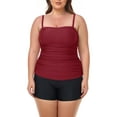 thumbnail image 6 of RELLECIGA Women's Wine Red Ruched Bandeau Tankinis Tummy Control Swimsuit with Board Shorts Size Medium, 6 of 8