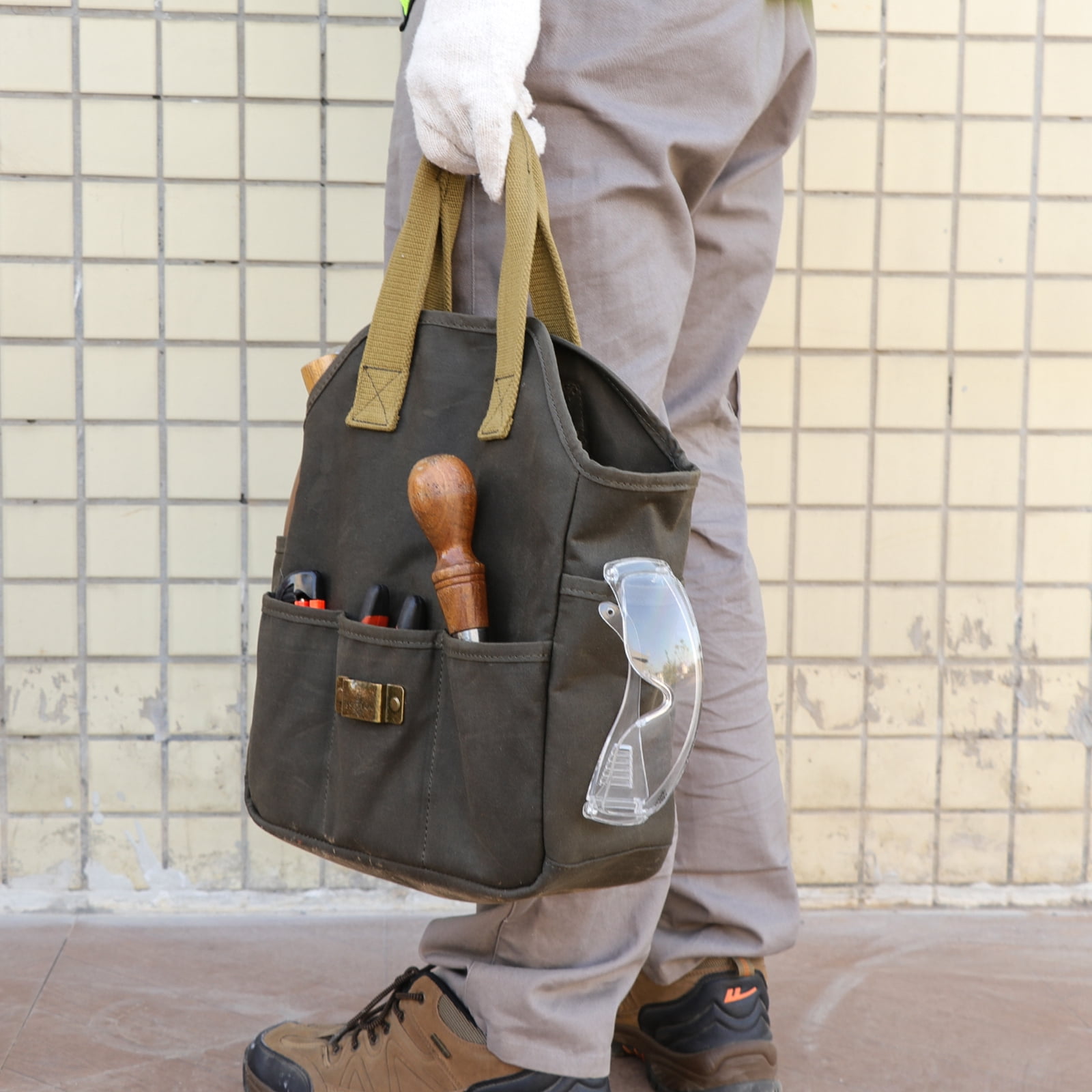 TOURBON Tool Storage Bag Open Canvas Tote Organizer for Carpenter, Electrician, Framer, Gardeners