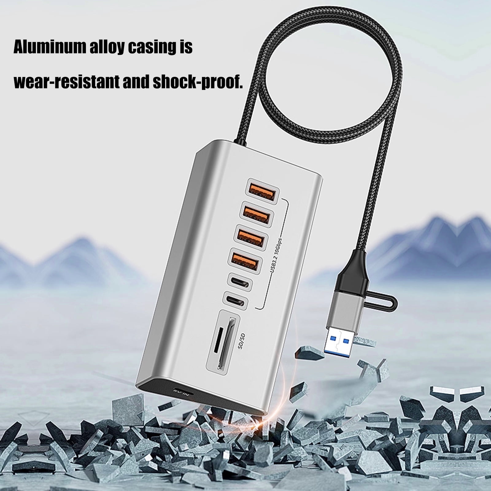 Portable USB C Hubs Adapter Aluminum Alloy USB 3.2 10Gbps SDTF Card Reader Plugs and Play for Laptop