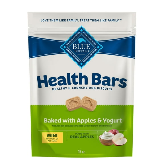 Blue Buffalo Health Bars Mini Crunchy Dog Biscuits, Oven-Baked with Natural Ingredients, Apples & Yogurt, 16-oz Bag