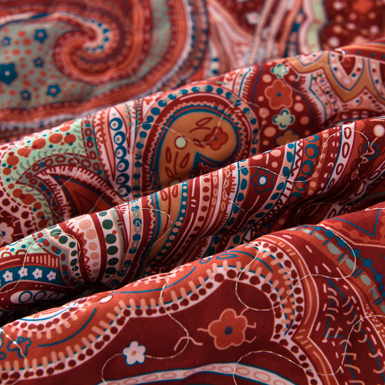 Dintszyayue Brick Red Paisley Quilt Set Queen Size,1Bedspreads and 2Pillowcases Adult Coverlets(90"x110")