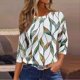 thumbnail image 2 of Camiseta estampada holgada de moda femenina casual cuello redondo manga 3/4 para mujer verde menta M SCZ, 2 of 5