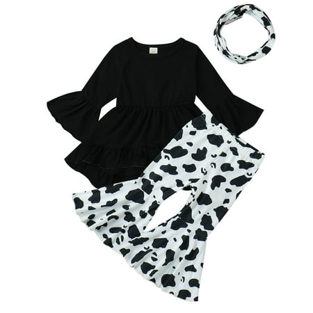 

Toddler Girls Long Sleeve Ruffles T Shirt Tops Leopard Prints Pants Scarf Kids Outfits