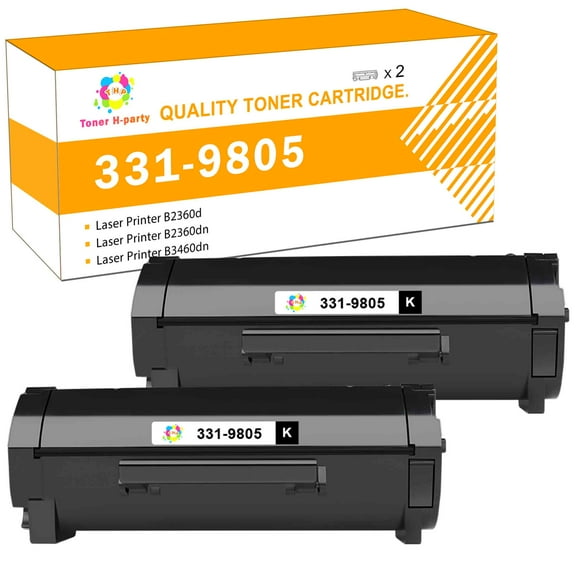 Toner H-Party 2-Pack Compatible Toner Cartridge Replacement for Dell 331-9805 for Use with B2360d B2360dn B3460dn B3465dn B3465dnf Laser Printer Ink Black