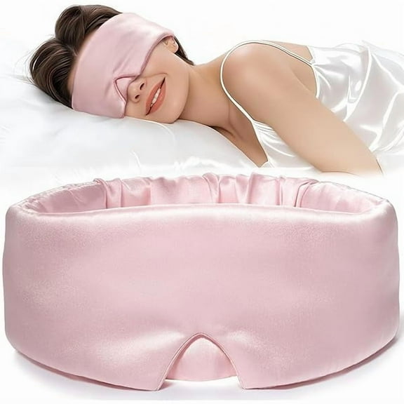 1997 100% Mulberry Silk Sleep Mask for Women & Men, Soft and Comfortable Eye Mask for Side Sleepers, Blackout Sleeping Mask for Home, Travel, Office, or Napping (Pink)