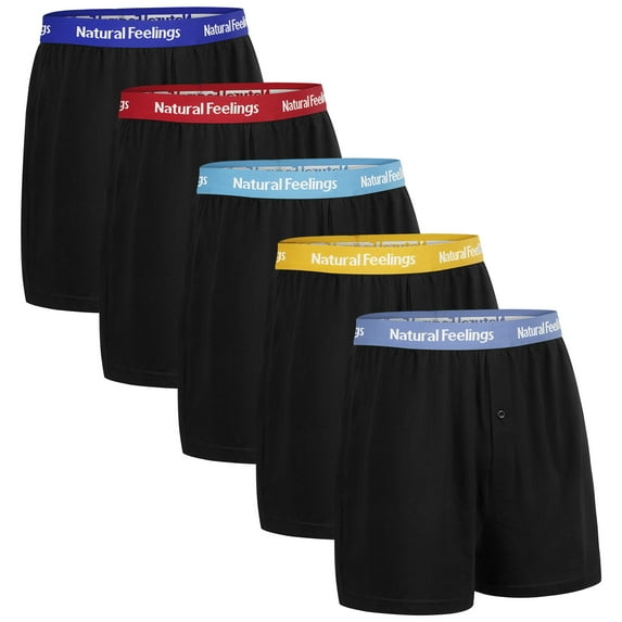 Natural Feelings Men's 5-Pack Cotton Knitted Comfort Loose Boxer Shorts Elastic Waistband Underwear