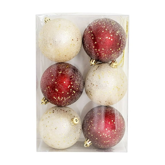 6Pcs White Velvet Red Champagne Christmas Balls Ornaments Set With Sequin 3.14In/8cm Christmas Tree Decorations, Festive Window Display Hanging Ornaments