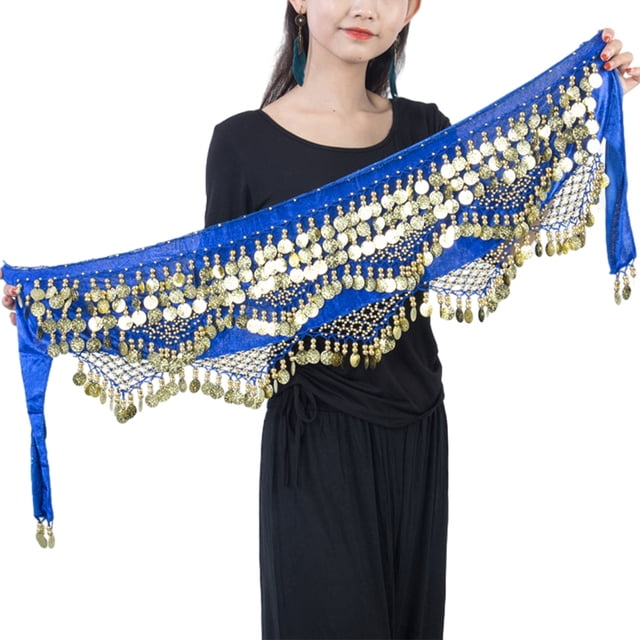 Cadena de cintura para danza del vientre Sonducket portátil tres filas lentejuelas borlas monedas cadera bufanda