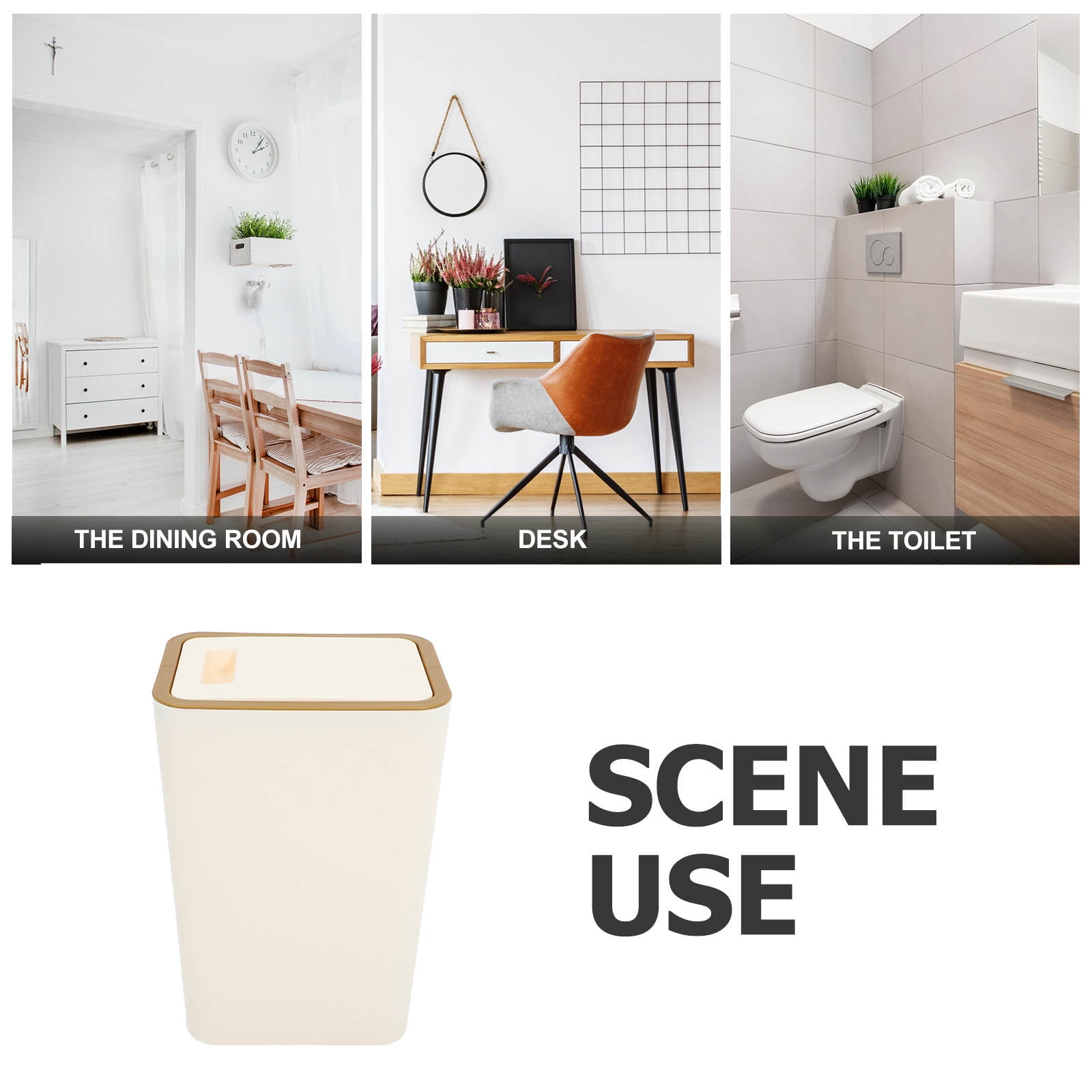 WHAMVOX  Bins Large Garbage Can Press Pop-up Lid Trash Office