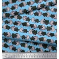 thumbnail image 3 of Soimoi Blue Heavy Satin Fabric White Flower Bouquet Stripe Print Fabric by the Yard 56 Inch Wide, 3 of 3