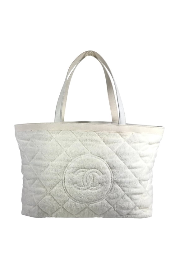 Pre-Owned CHANEL CC Coco Mark Logo Bag, Shoulder Tote Beach Cotton Leather, Men's, Women's,...