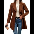 thumbnail image 1 of Abrigo de Invierno de Mezcla de Lana Color Camel para Mujer, Hasta la Rodilla, con Solapa y Muesca, Chaqueta de Abrigo con Botonadura Única Color Café M, 1 of 9
