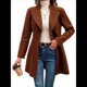 thumbnail image 1 of Abrigo de Invierno de Mezcla de Lana Color Camel para Mujer, Hasta la Rodilla, con Solapa y Muesca, Chaqueta de Abrigo con Botonadura Única Color Café M, 1 of 9