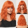 thumbnail image 5 of RV Peluca naranja sucia, cabello corto y rizado para mujer, flequillo de aire, cabello rizado de longitud media, fibra química, cubierta para el cabello Rojo Verde, 5 of 5