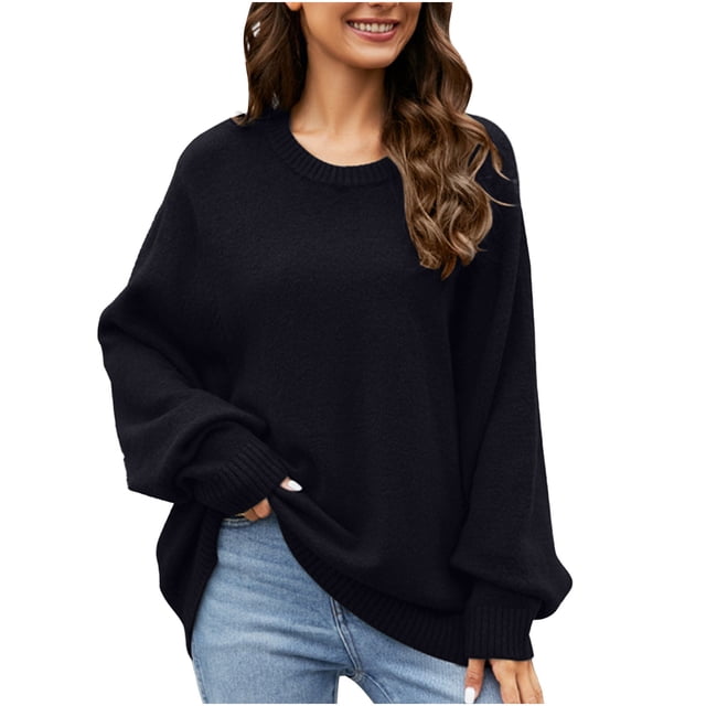 AherBiu Pull Oversize pour Femmes Manches Longues Col Rond Pull Tricoté Blouse Pulls