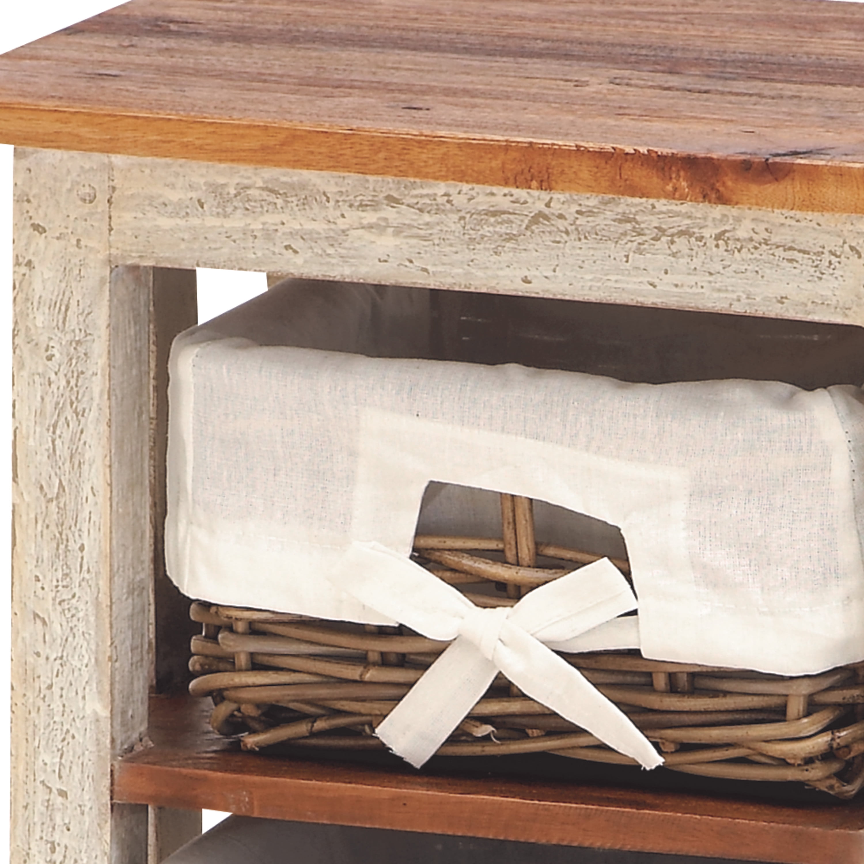 DecMode 15" x 29" White Wood 3 Baskets Storage Unit, 1-Piece