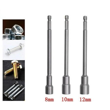 

BCLONG 3pcs 150mm 8 10 12mm Hexagon Nut Driver Drill Bit Socket Wrench Extension Sleeve
