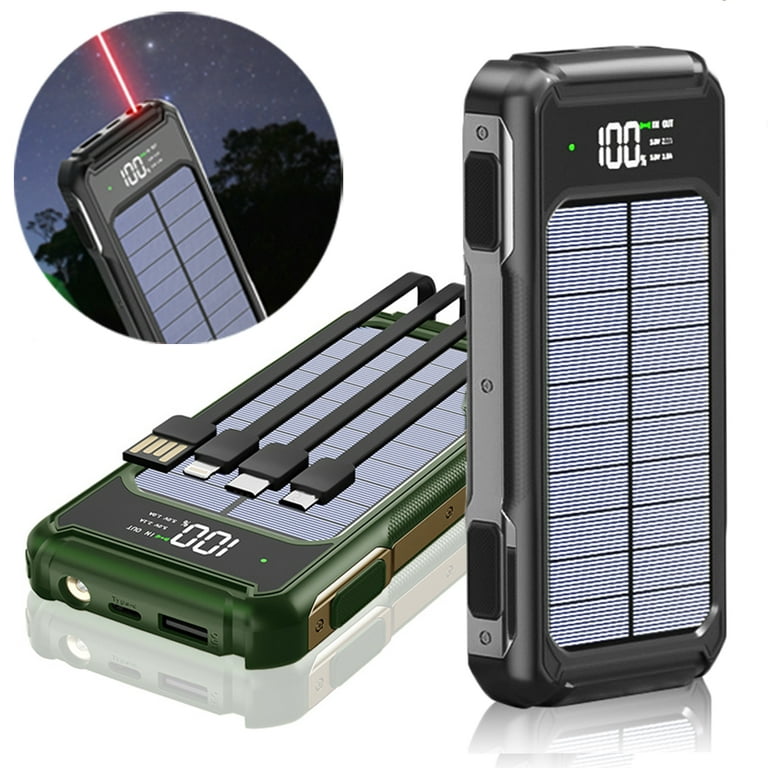 Solar Charger - 10000mAh Solar Power Bank with Solar Panels - PD Type C  Fast Charge External Battery Pack, Portable 4 Cablest for Smart Phone,  Tablets