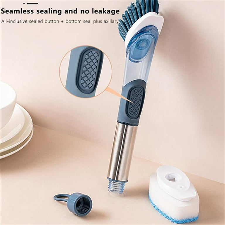 Dish Brush with Handle, Dish Scrubber with Soap Dispenser, Kitchen Scrub  Brush f