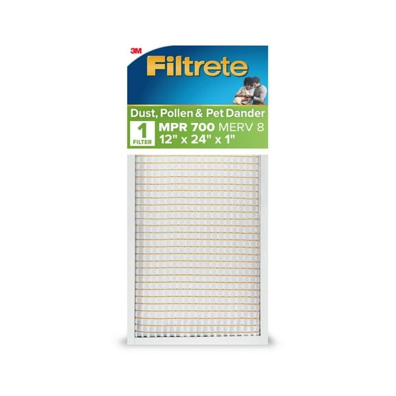 Filtrete 12x24x1 HVAC Furnace Air Filter, MPR 700 MERV 8, Dust, Pollen, and Pet Dander Reduction, 1 Filter