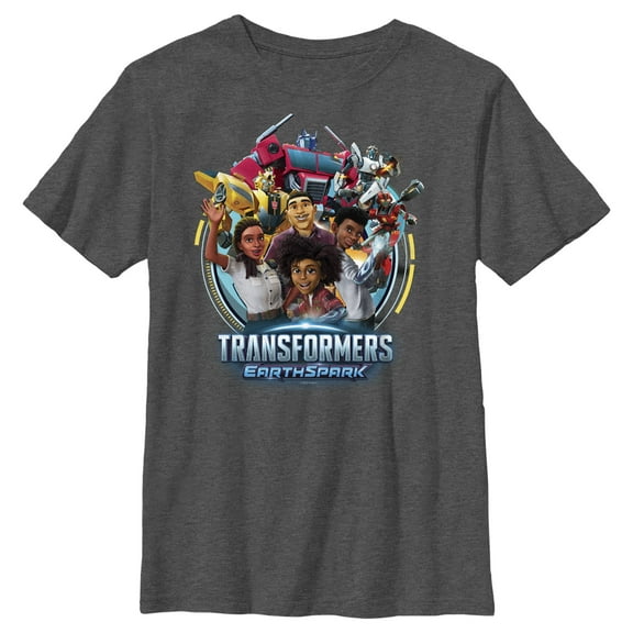 Boy's Transformers: EarthSpark Group Portrait  Graphic Tee Charcoal Heather Small