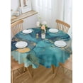 thumbnail image 5 of Turquoise Marble Round Tablecloth 54 inches Abstracts Gold Wave Lines Ombre Texture Waterproof Oil-Proof Table Cloth Round Table Cover for Holiday Party Picnic Dinner Decor Indoor and Outdoor Use, 5 of 9