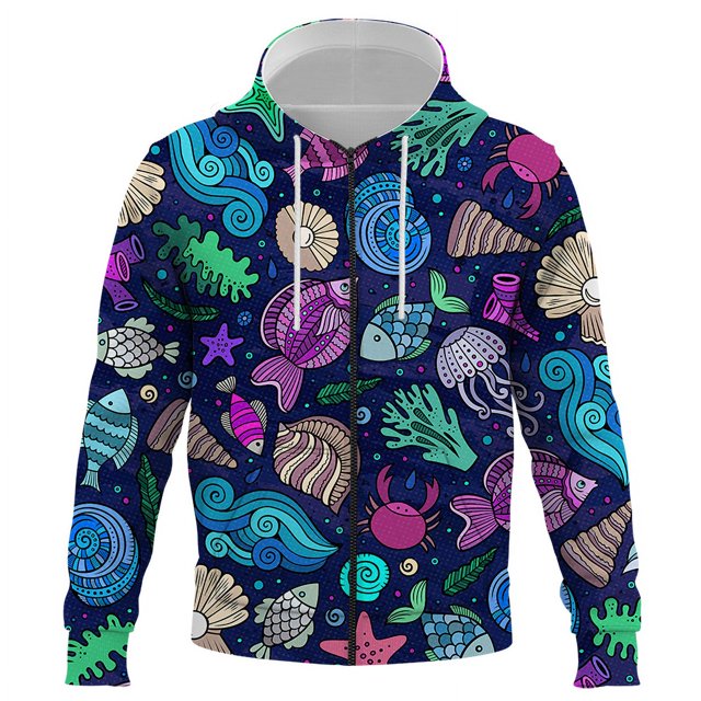Sudadera con capucha y cremallera con estampado 3D de organismo marino para hombre y mujer, moda informal de otoño e invierno, sudaderas de hip hop para niños y niñas