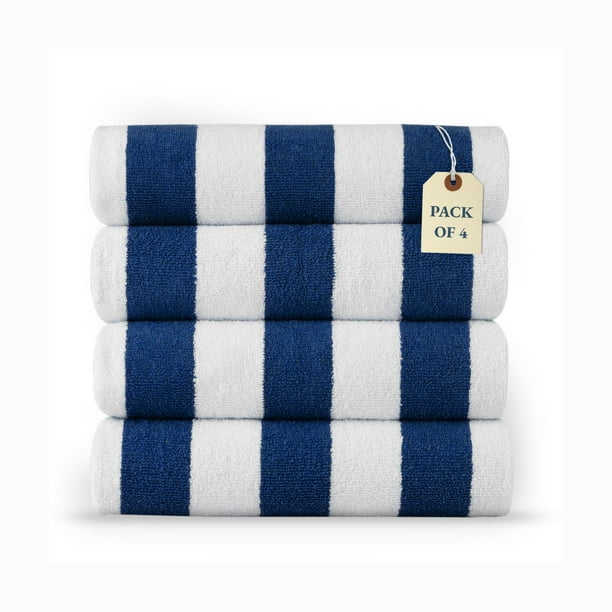 Juego de toallas de playa LANE LINEN 100% algodón Cabana Stripe Blue x4