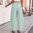 thumbnail image 6 of Women's Pinstripe Wide Leg Pants, Elastic High Waist Baggy Casual Trousers with Side Pockets, Lightweight Comfy Barrel Style Pants for Daily Vacation Wear Green L, 6 of 9