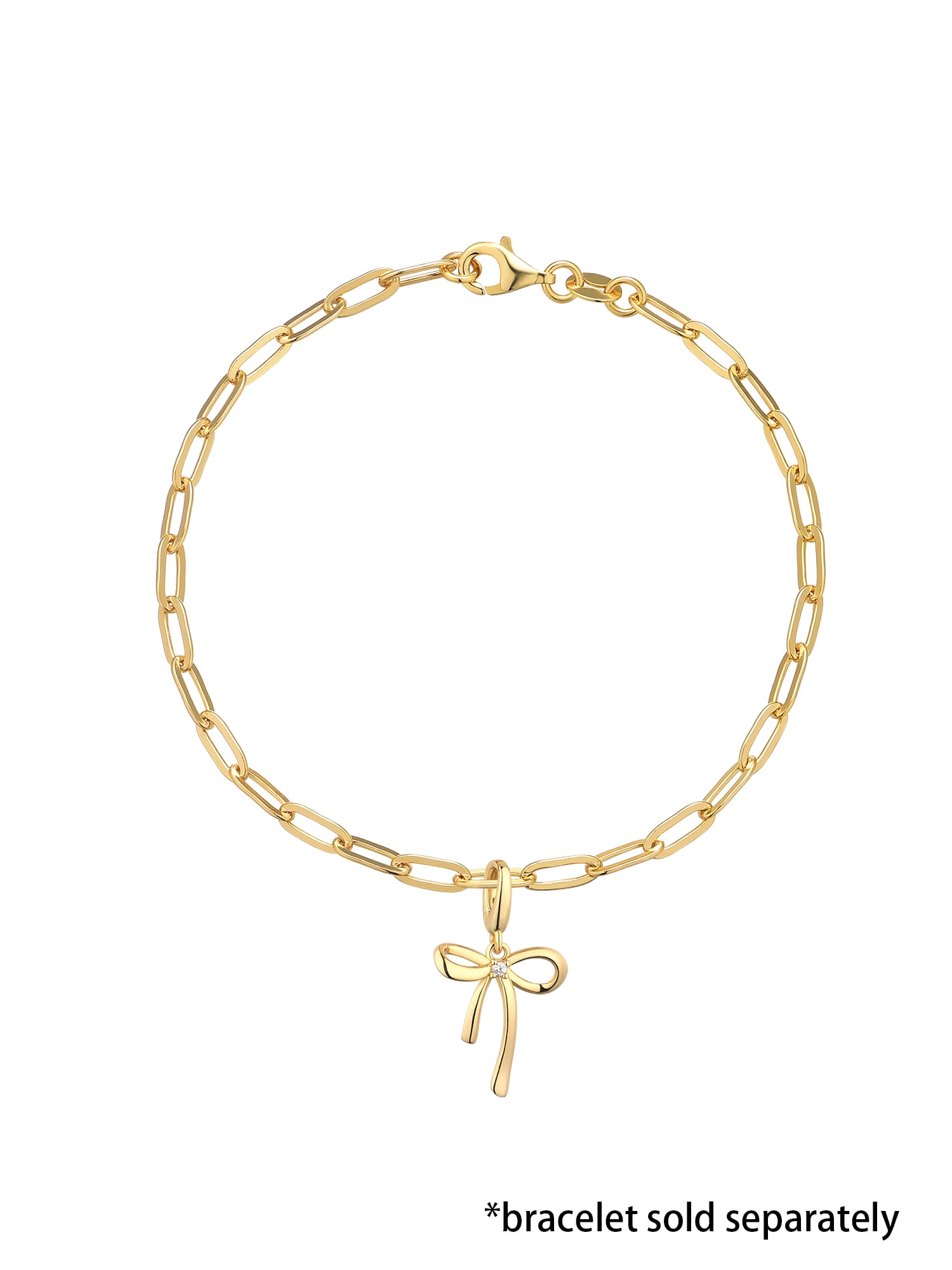 Brilliance Fine Jewelry Simulated Diamond Bow Charm in 14KT Gold Plated Sterling Silver