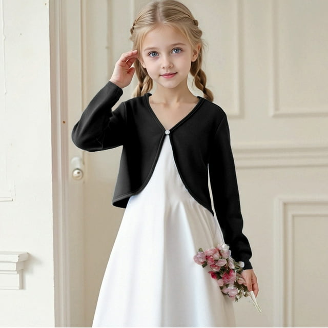 Cowsor Girls Long Sleeve Bolero Cardigan Kids Button Closure Knitted Shrug Cropped Sweaters Tops